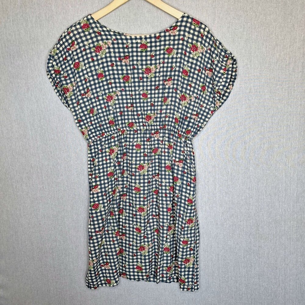 💙 Bombay Paisley Rose Print Soft Cinched T-Shirt Dress Size M/L Pockets Cottage